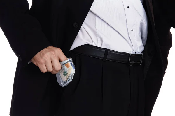 白い背景でお金を持っているビジネスマン — ストック写真