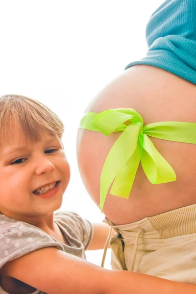 Pregnant Girl White Background Baby — Stock Photo, Image