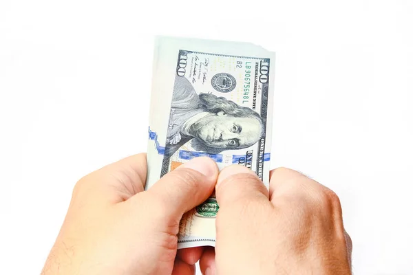 Money Dollars Hands White Background — Stock Photo, Image