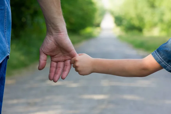 Konzeptelternteil Hält Die Hand Eines Kleinen Kindes Und Geht Auf — Stockfoto