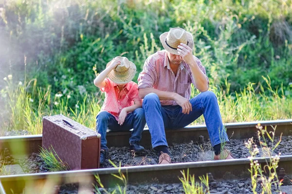 Pai Filho Cowboys Conceito Felicidade Juntos — Fotografia de Stock