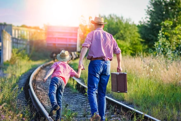 Pai Filho Cowboys Conceito Felicidade Juntos — Fotografia de Stock