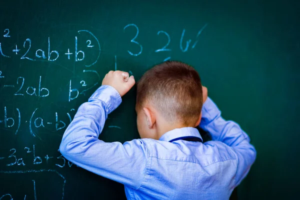 Happy Child Child Standing Blackboard School Class Lesson — Stock fotografie