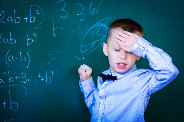 Happy Child Child Standing Blackboard School Class Lesson — Stock fotografie