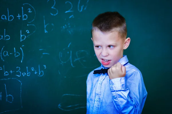 Happy Child Child Standing Blackboard School Class Lesson — Stock fotografie