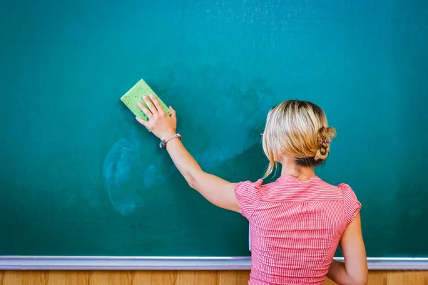 Professora Feliz Quadro Negro Sala Aula Volta Aula — Fotografia de Stock