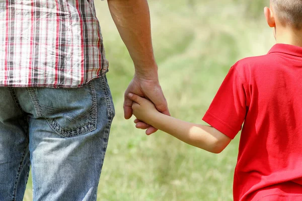 Parent Holds Hand Small Child Nature — Stock Photo, Image