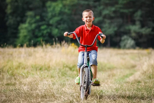 Szczęśliwy Rower Dla Dzieci Koncepcji Parku Przyrodzie — Zdjęcie stockowe