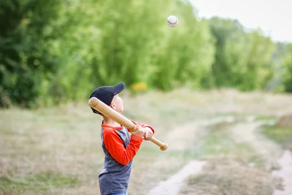 Happy Child Baseball Bat Nature Concept Park — Stock Photo, Image
