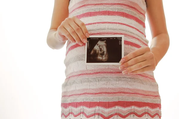 Mulher grávida com imagem de ultra-som — Fotografia de Stock