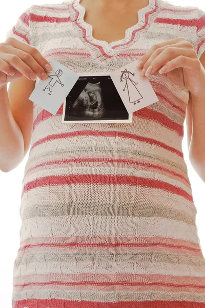 Mulher grávida com imagem de ultra-som — Fotografia de Stock