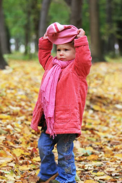 Liten flicka i höstparken — Stockfoto