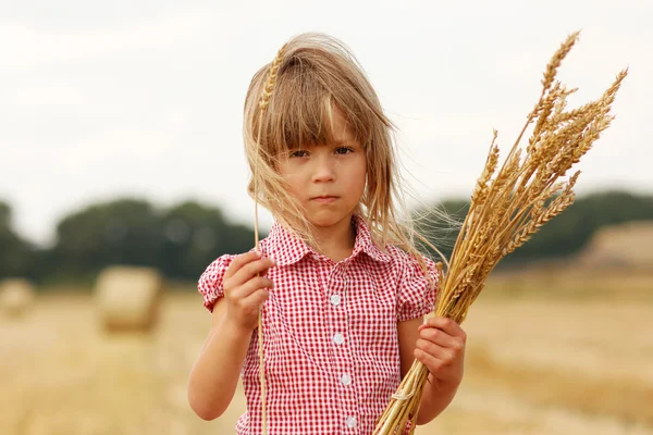 Girl with bunch of wheat — Stock Photo, Image