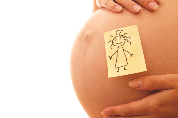 Pancia della donna incinta con adesivo — Foto Stock