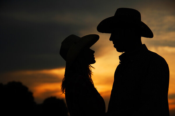 Young couple in love silhouette