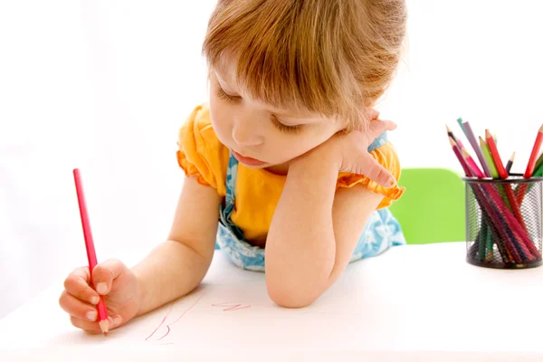 Мила дівчина з гарбуза і олівці — стокове фото