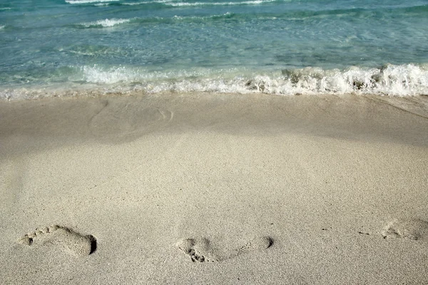 Empreintes de pas dans le sable sur la plage — Photo