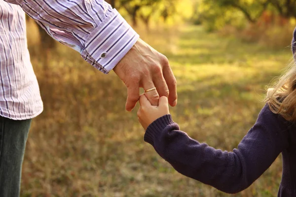 Bovenliggende houdt hand van kind — Stockfoto