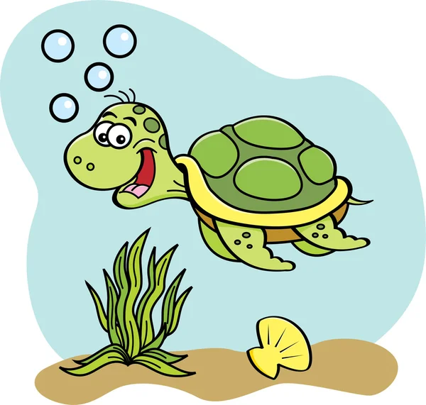 Cartone animato tartaruga marina nuotare sott'acqua . — Vettoriale Stock
