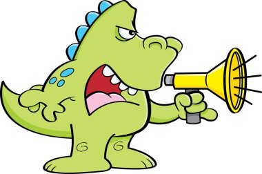 Çizgi film dinozor bir megafon bağırarak.