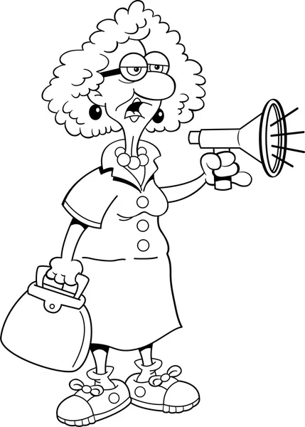 Cartoon old lady with a megaphone. — Stock Vector