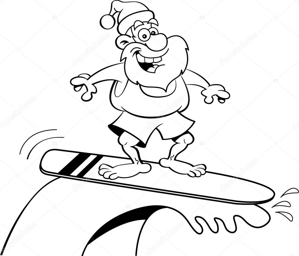 Surfing Santa Coloring Page Sketch Coloring Page