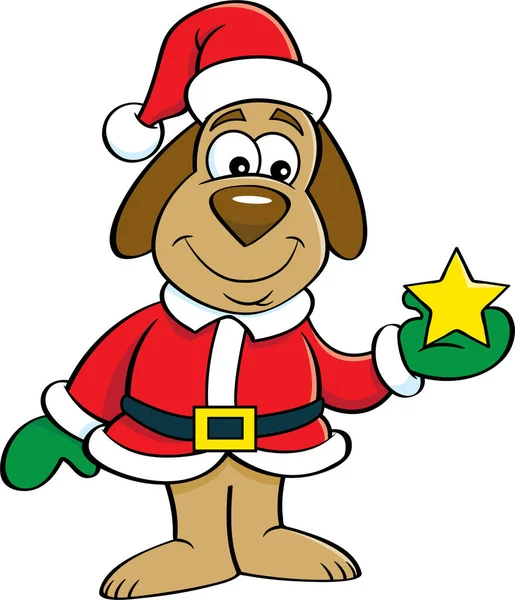 Cartoon Illustratie Van Een Hond Een Kerstman Kostuum Met Een — Stockvector