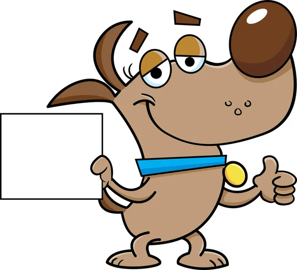 卡通画 一只微笑的狗举起大拇指举着标牌 — 图库矢量图片