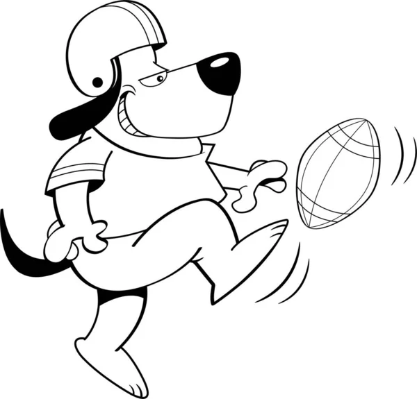 Black White Illustration Dog Wearing Football Uniform Kicking Football — Stock Vector