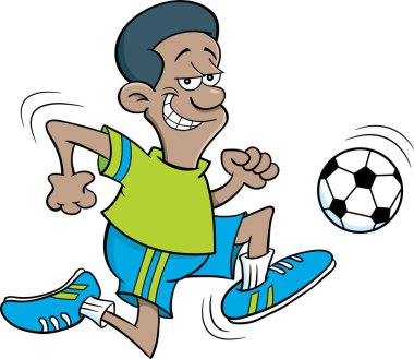 Bir Afrikalı Amerikalının futbol topunu tekmeleyişinin karikatür çizimi.