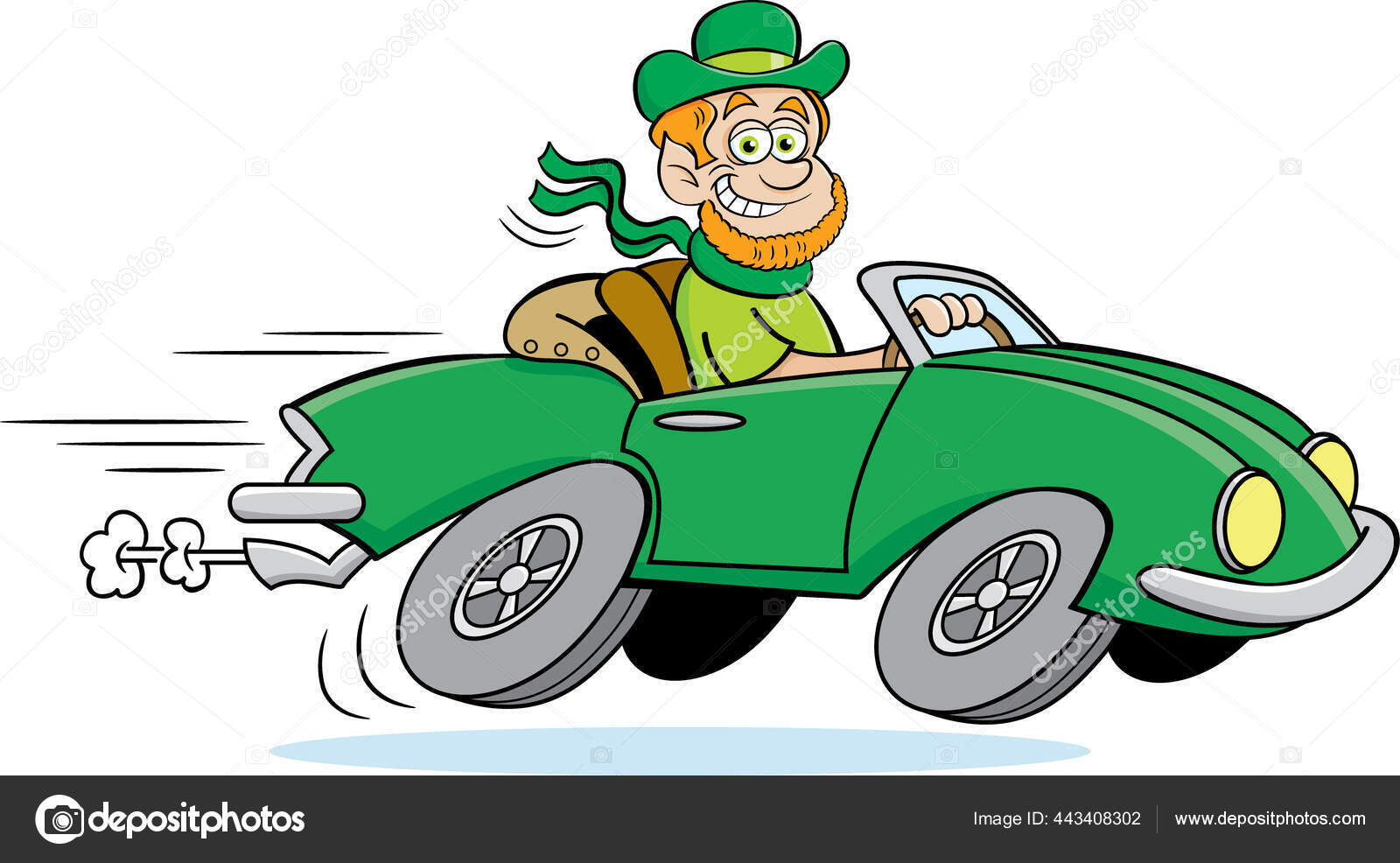 Cartoon Illustration Leprechaun Driving Fast Little Car Stock Illustration by ©kenbenner 443408302