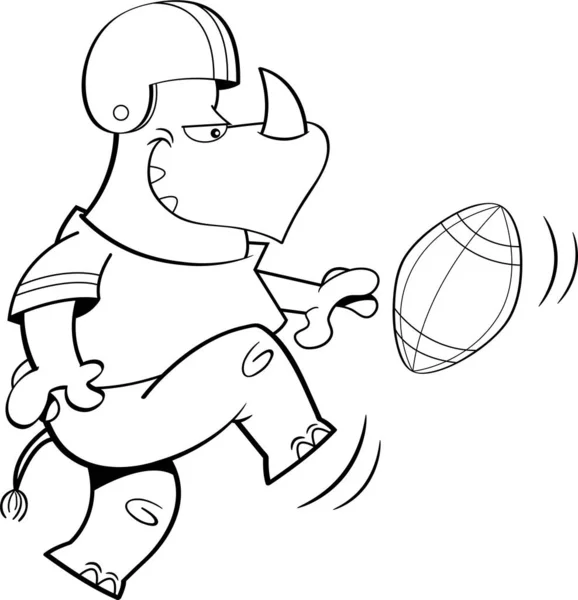 Ilustração Preto Branco Rinoceronte Usando Uniforme Futebol Chutando Uma Bola — Vetor de Stock