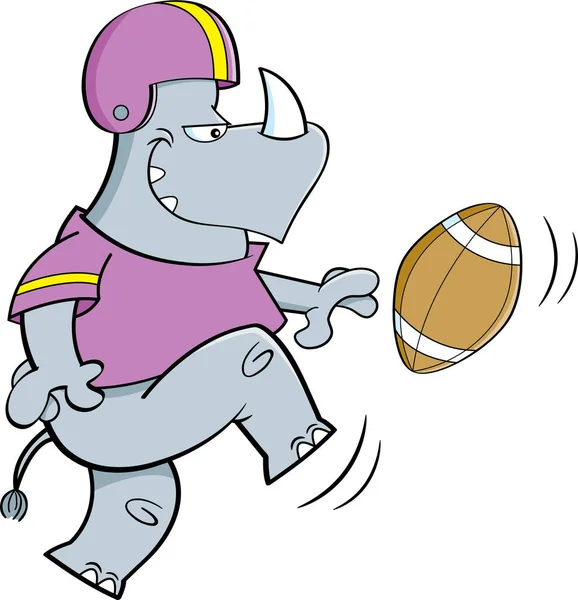 Desenhos Animados Ilustração Rinoceronte Usando Uniforme Futebol Chutando Uma Bola — Vetor de Stock