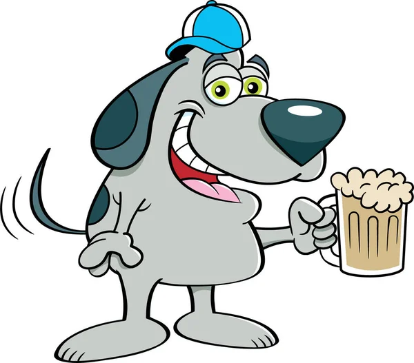 Cartoon Illustratie Van Een Hond Met Een Honkbalpet Een Biermok — Stockvector