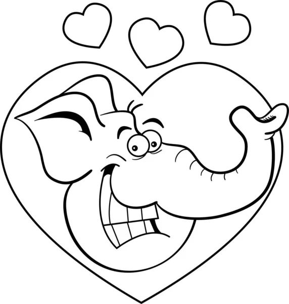 Ilustración Blanco Negro Una Cabeza Elefante Sonriente Con Corazones Fondo — Vector de stock