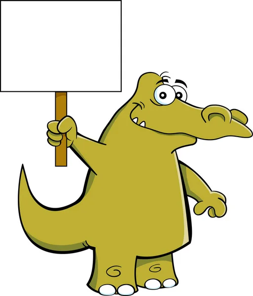 Karikatur Eines Lächelnden Alligators Mit Einem Großen Schild — Stockvektor