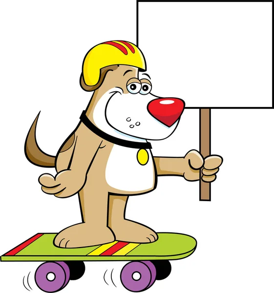 Dibujos Animados Ilustración Perro Con Casco Sosteniendo Cartel Mientras Monta Vectores de stock libres de derechos