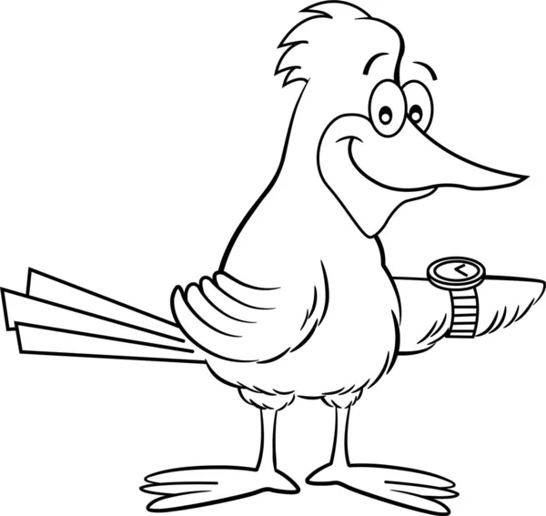 Ilustración Blanco Negro Pájaro Sonriente Con Reloj Pulsera Ilustraciones de stock libres de derechos