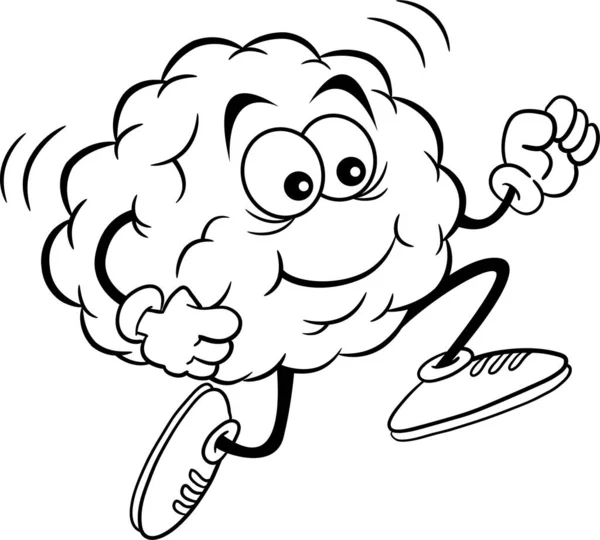 Illustrazione Bianco Nero Cervello Che Corre Indossando Scarpe Sportive — Vettoriale Stock
