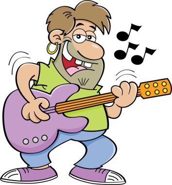 çizgi adam bir gitar çalmak.
