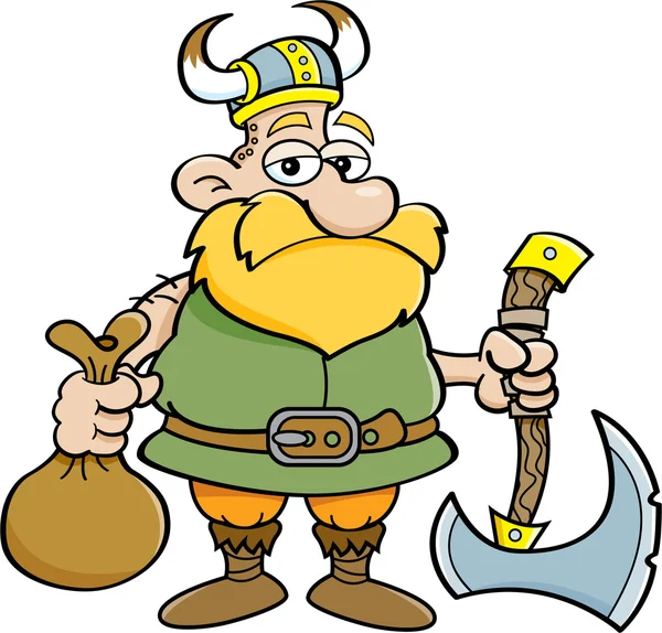 Vikingo de dibujos animados sosteniendo un hacha — Vector de stock