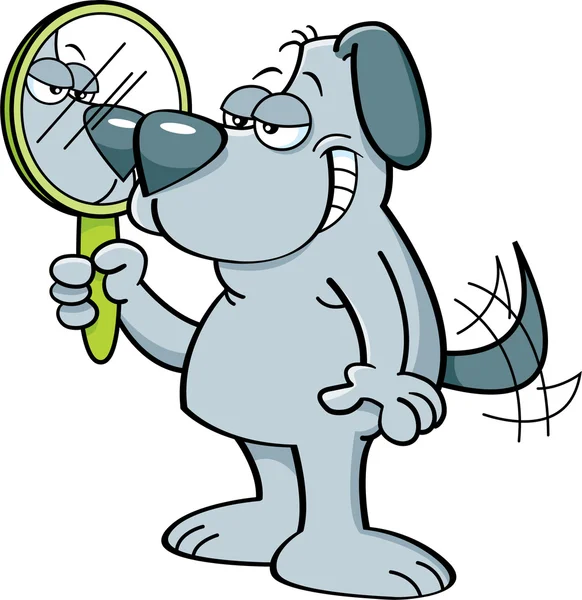Tecknad hund håller en spegel. — Stock vektor