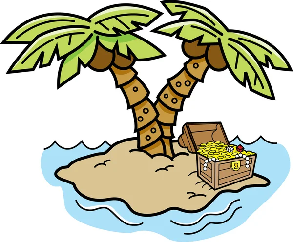 Wyspa kreskówka z palmami i skarb. — Wektor stockowy