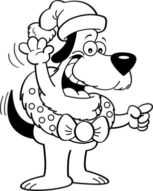 Bir Noel çelenk takmış karikatür köpek.
