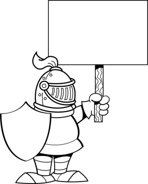 Bir işaret tutan karikatür knight.