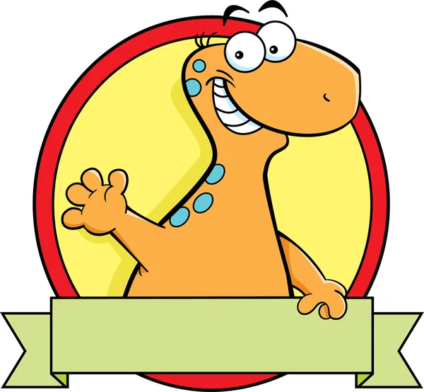 Cartoon brontosaurus dinosaur with a banner sign. — Stock Vector