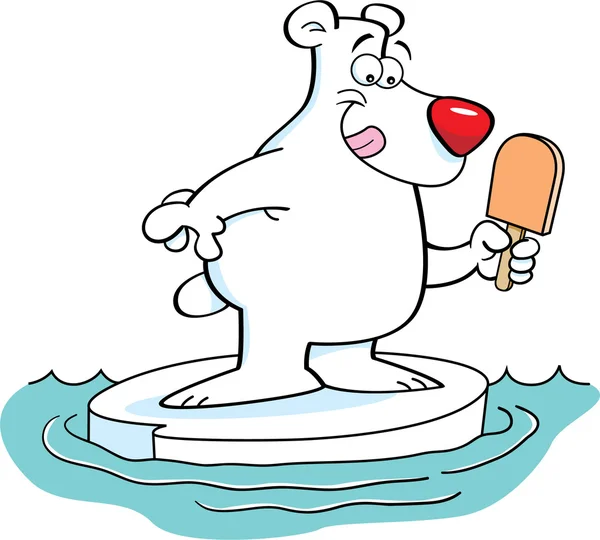 Cartoon afbeelding van een ijsbeer eten een bevroren behandelen. — Stockvector
