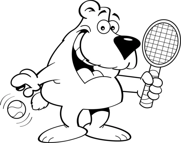 Cartoon Beer houdt een tennisracket. — Stockvector