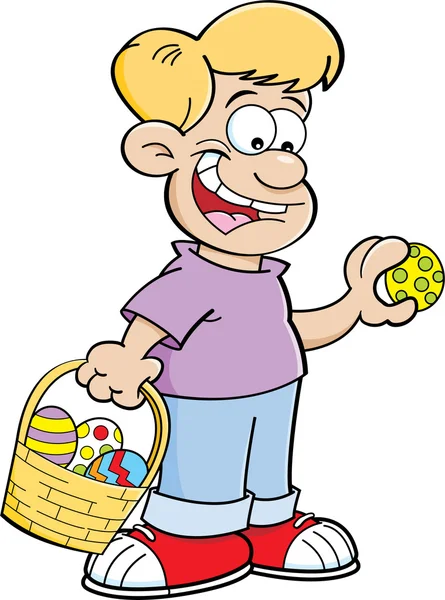 Menino dos desenhos animados em uma caça ao ovo de Páscoa . —  Vetores de Stock