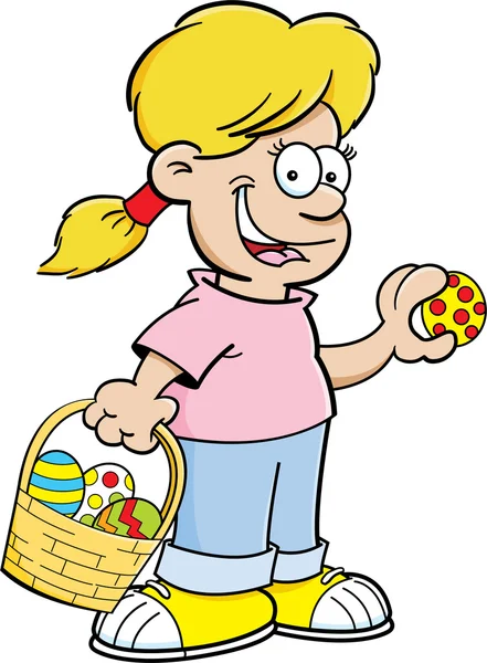 Chica de dibujos animados en una búsqueda de huevos de Pascua . — Vector de stock